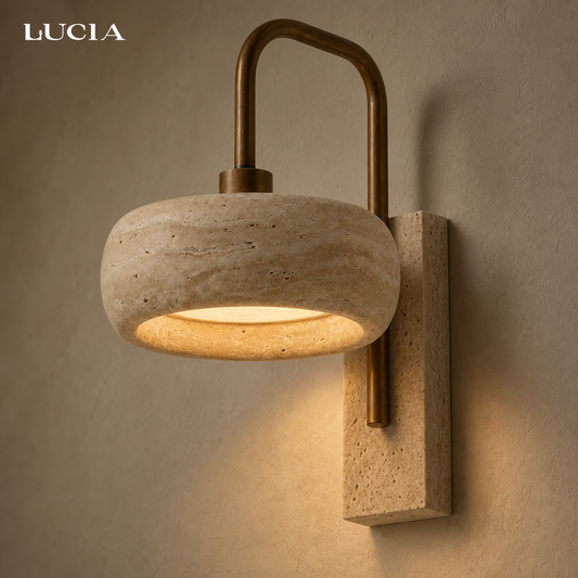 Tavik Vintage Rustic Travertine Stone Cylinder Wall Sconce