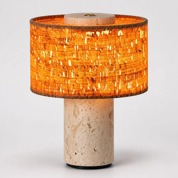 Teleri Wabi-Sabi Cylinder Travertine Fabric Table Light