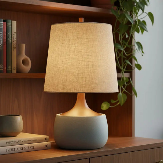 Thalyn Mid-Century Natural Linen Ceramic Table Light