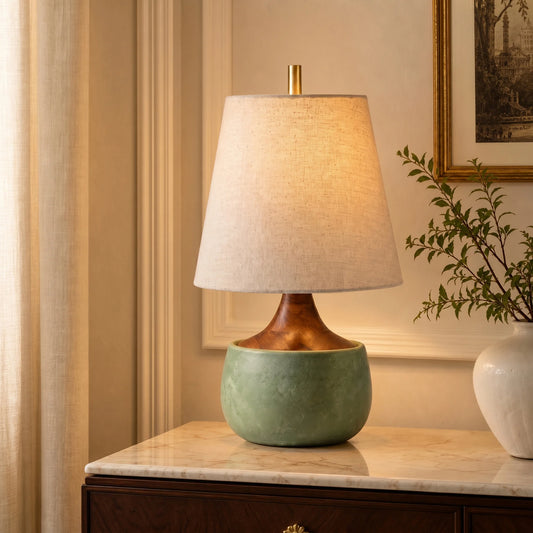 Thalyn Mid-Century Natural Linen Cement Table Light