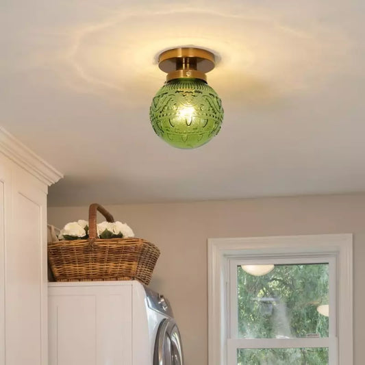 Thetis Vintage Antique Engraved Pattern Globe Glass Ceiling Light
