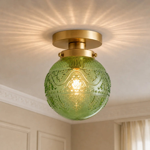 Thetis Vintage Antique Engraved Pattern Globe Glass Ceiling Light