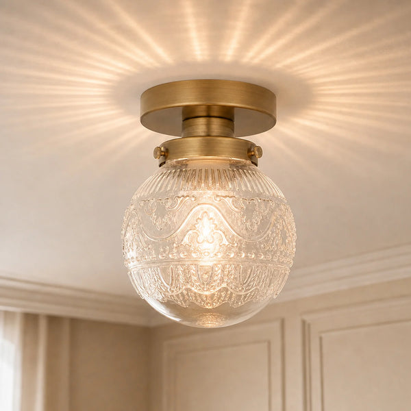 Thetis Vintage Antique Engraved Pattern Globe Glass Ceiling Light