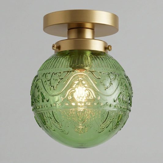 Thetis Vintage Antique Engraved Pattern Globe Glass Ceiling Light