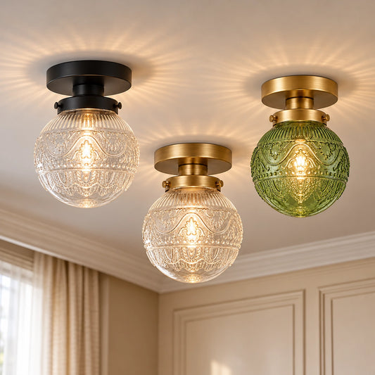 Thetis Vintage Antieke Gegraveerde Patroon Globe Glas Plafondlamp