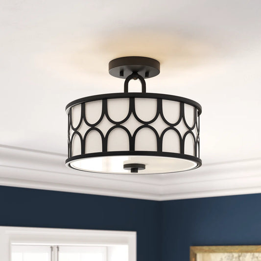 Tiberius Luxury 2-Light Drum Frame Semi Flush Mount Light