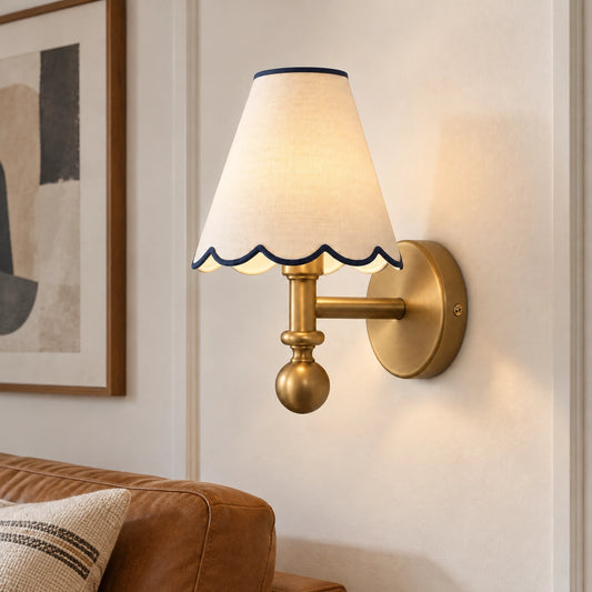 Titus Scalloped Fabric Brass Wall Sconce