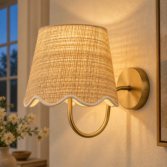 Applique murale tambour en rotin Tracie Farmhouse 