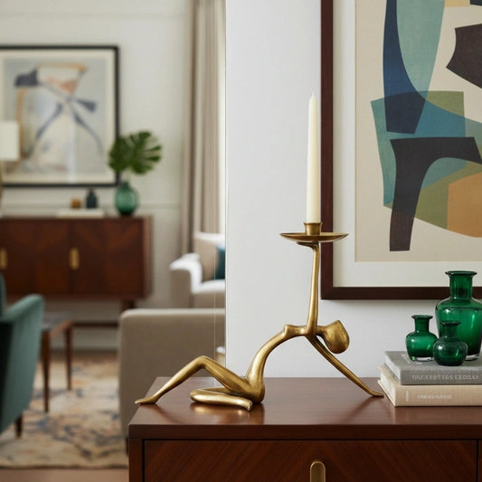 Diana Retro Brass Art Dancing Female Candle Holder