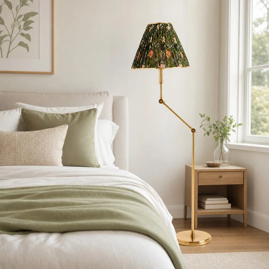Ursula Retro Articulating Printed Shade Brass Floor Light