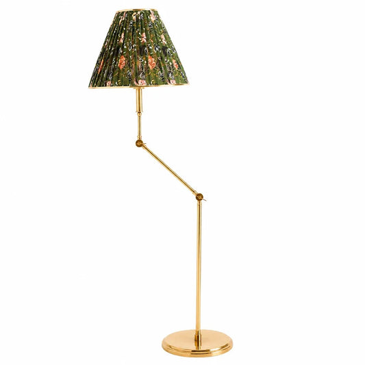 Ursula Retro Articulating Printed Shade Brass Floor Light