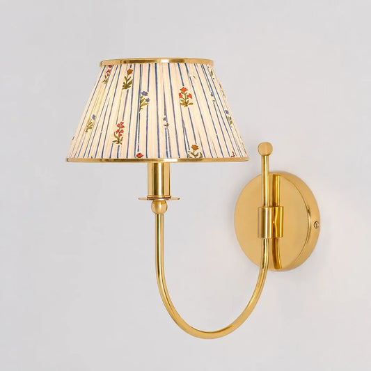 Ursula Retro Farmhouse Brass Fabric Shade Wall Scone