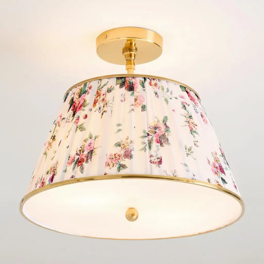 Ursula Vintage Country Brass Printed Pleated Ceiling Lamp