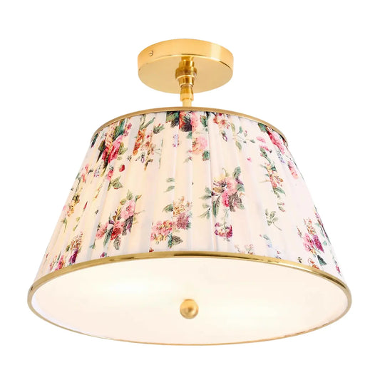 Ursula Vintage Country Brass Printed Pleated Ceiling Lamp