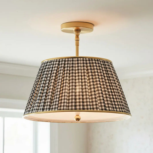 Ursula Vintage Country Brass Printed Pleated Ceiling Lamp