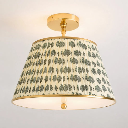 Ursula Vintage Country Brass Printed Pleated Ceiling Lamp