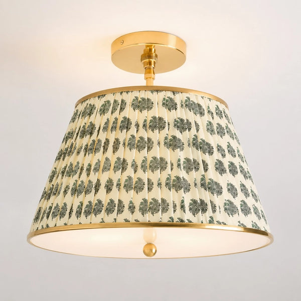 Ursula Vintage Country Brass Printed Pleated Ceiling Lamp