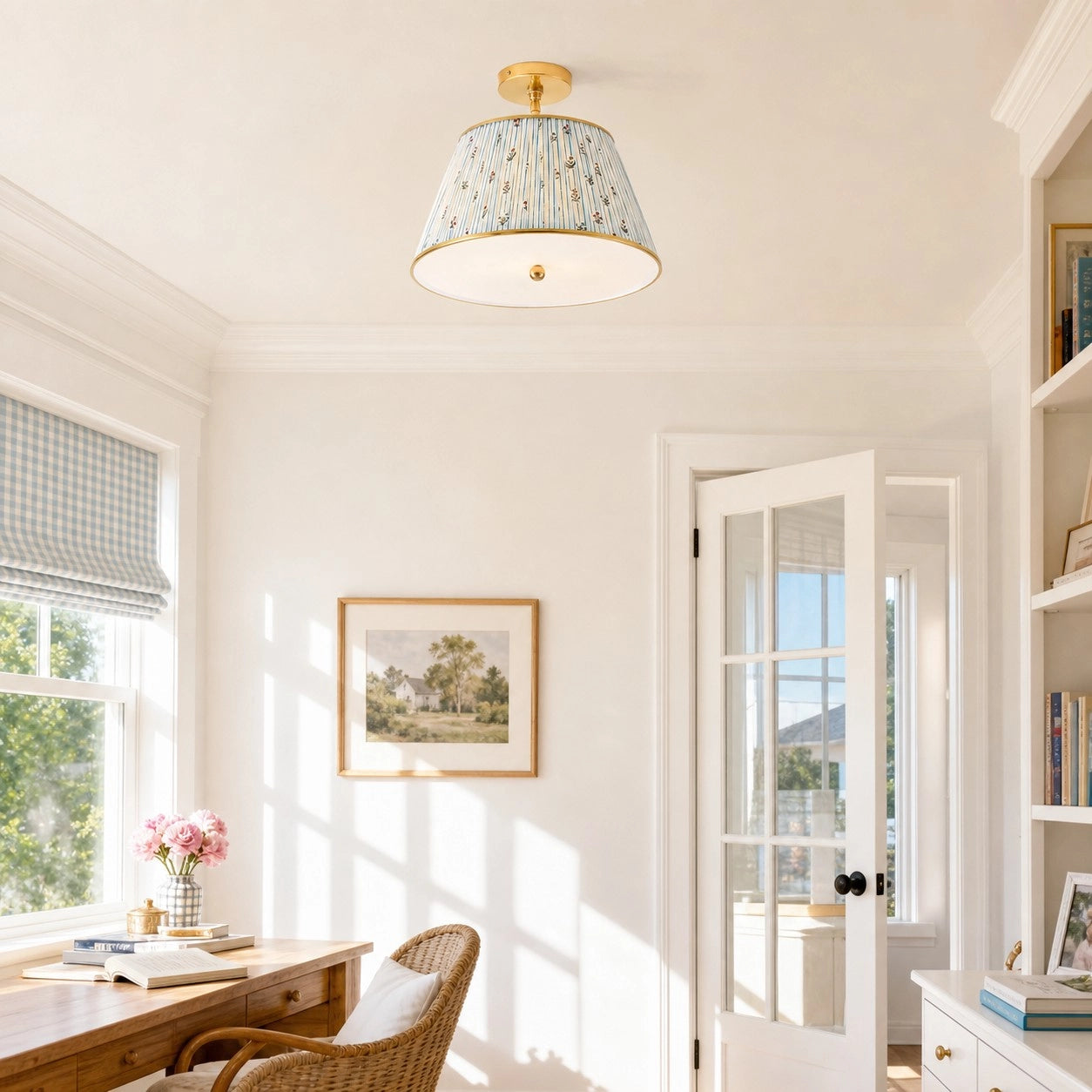 Ursula Vintage Country Brass Printed Pleated Ceiling Lamp (11).webp__PID:9d8c6170-bcc7-4866-b815-65be9ee05a7c