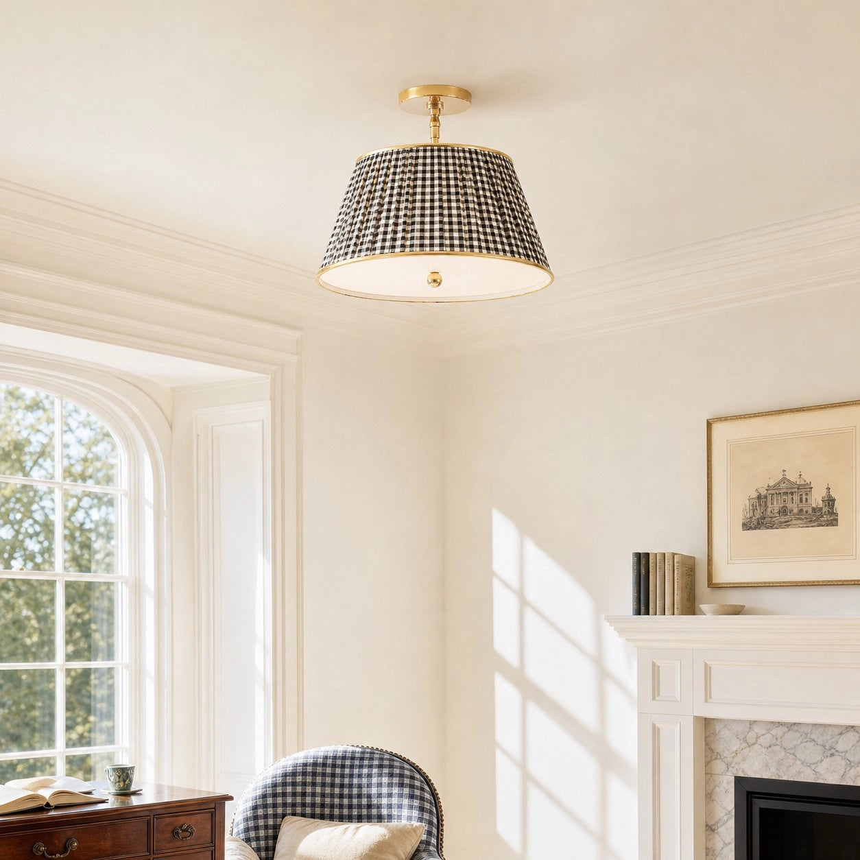 Ursula Vintage Country Brass Printed Pleated Ceiling Lamp (13).webp__PID:6170bcc7-0866-4815-a5be-9ee05a7c821d