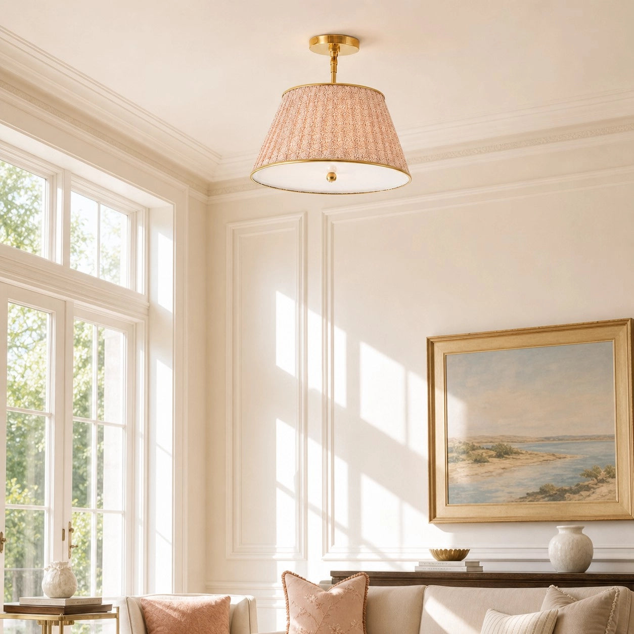 Ursula Vintage Country Brass Printed Pleated Ceiling Lamp (17).webp__PID:08667815-65be-4ee0-9a7c-821da778fe2b