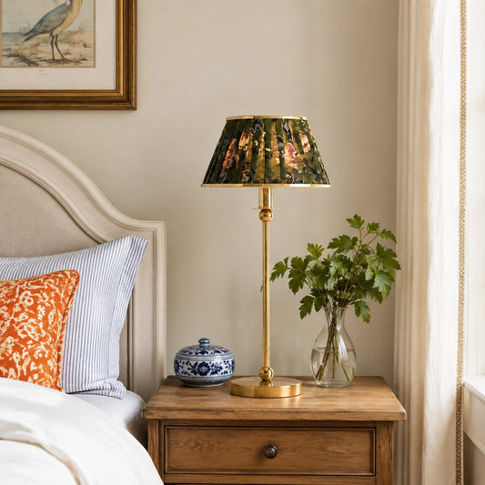 Ursula Vintage Ruched Printed Shade Brass Table Light