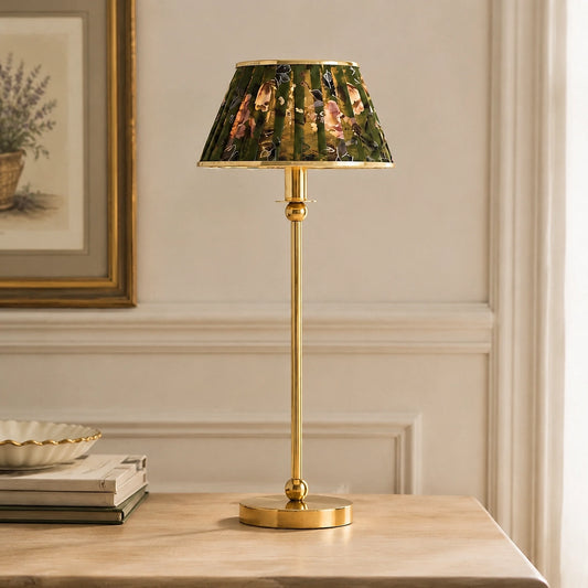 Ursula Vintage Ruched Printed Shade Brass Table Light