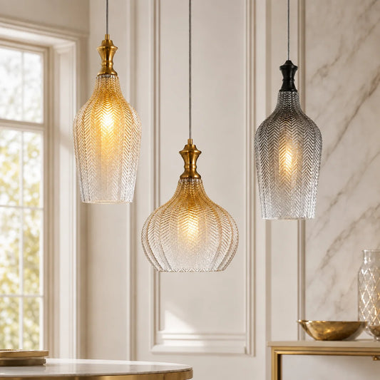 Velmira Modern Art Deco Textured Glass Pendant Light
