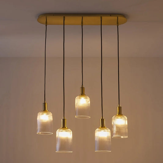 Vespera Industrial Modern Ribbed Glass Cluster Chandelier