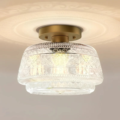 Veyra Vintage Engraved Glass Flush Ceiling Light