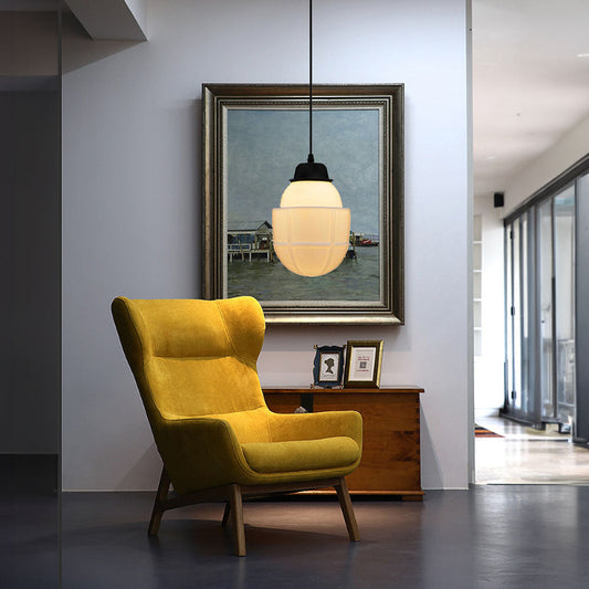 Vintage Art Deco Geometric Milk Glass Pendant Light