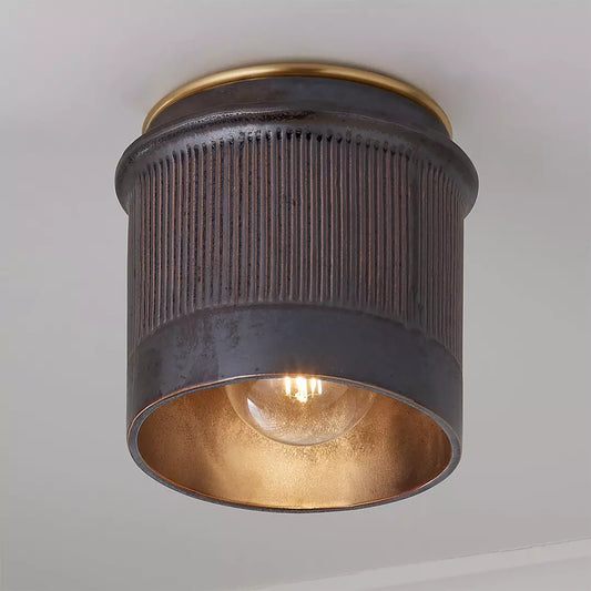Vintage Rustic Black Metal Industrial Flush Mount Ceiling Light