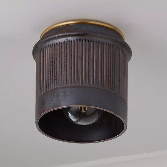 Vintage Rustic Black Metal Industrial Flush Mount Ceiling Light