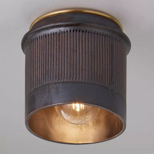 Vintage Rustic Black Metal Industrial Flush Mount Ceiling Light