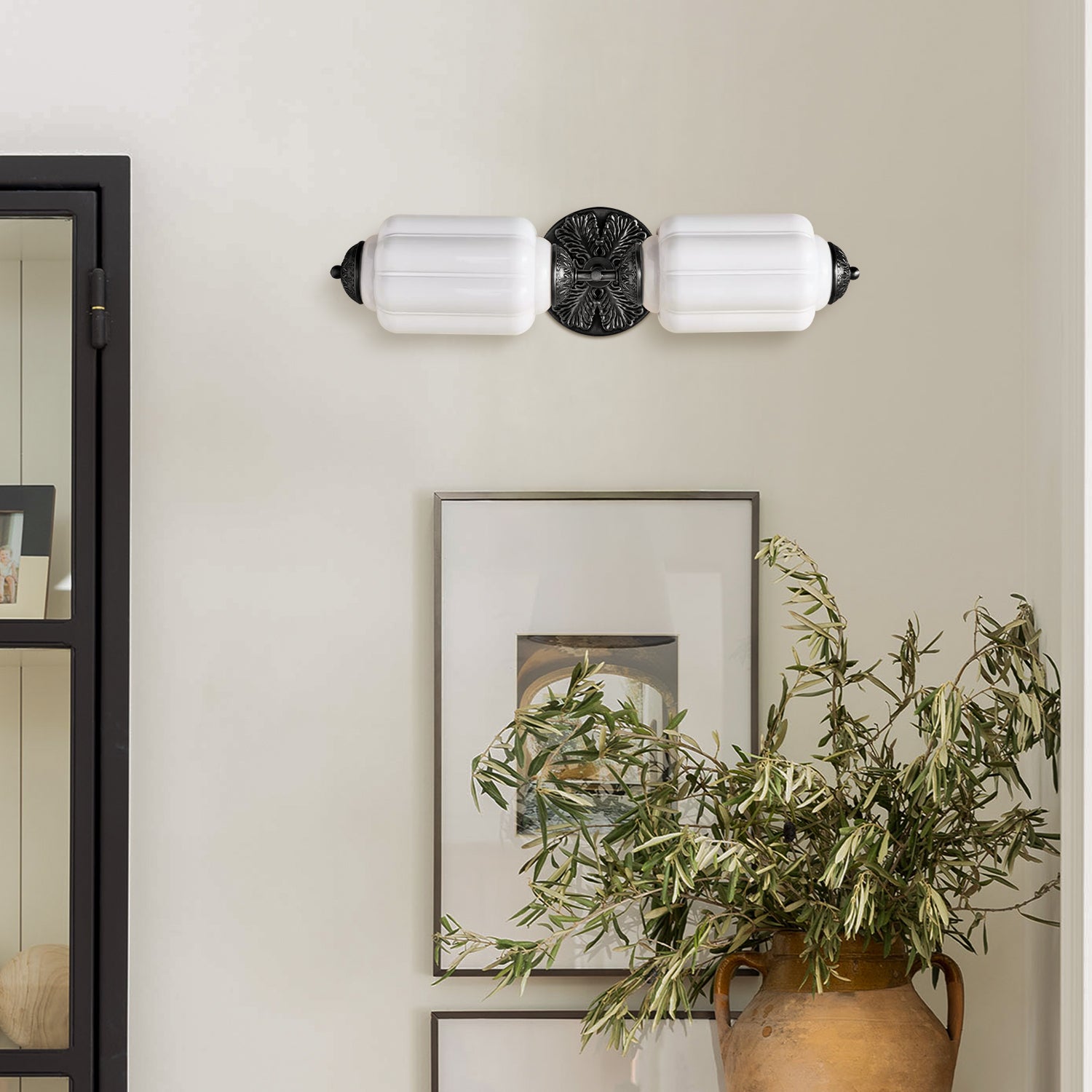 Vintage Art Deco Milk Glass Eloise Vanity Light Fixture