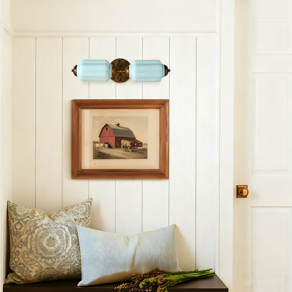 Vintage Art Deco Milk Glass Eloise Vanity Light Fixture