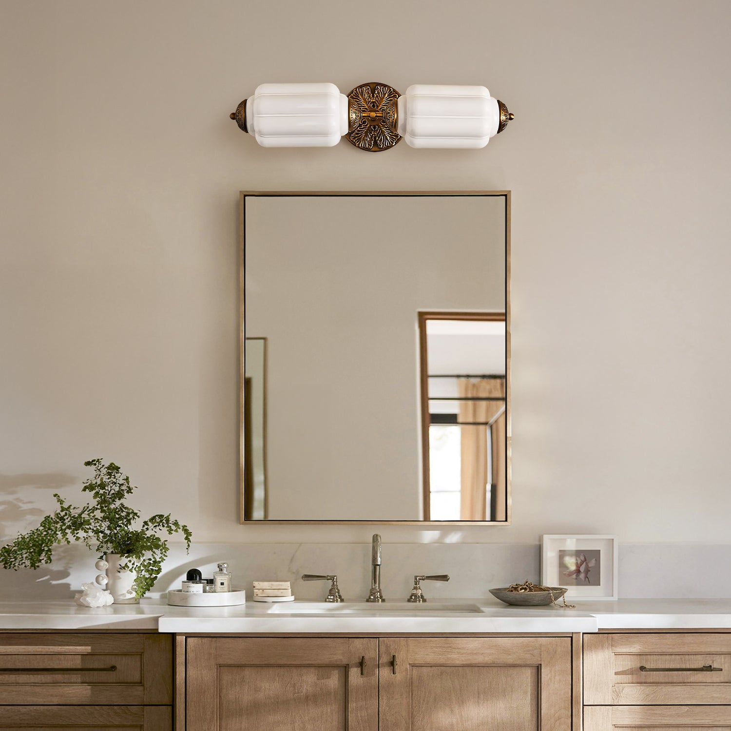 Vintage Art Deco Milk Glass Eloise Vanity Light Fixture