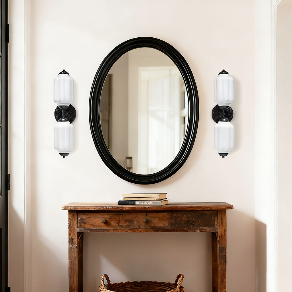 Vintage Art Deco Milk Glass Eloise Vanity Light Fixture