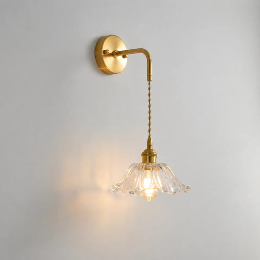 Vintage Brass Flower Glass Wall Sconce