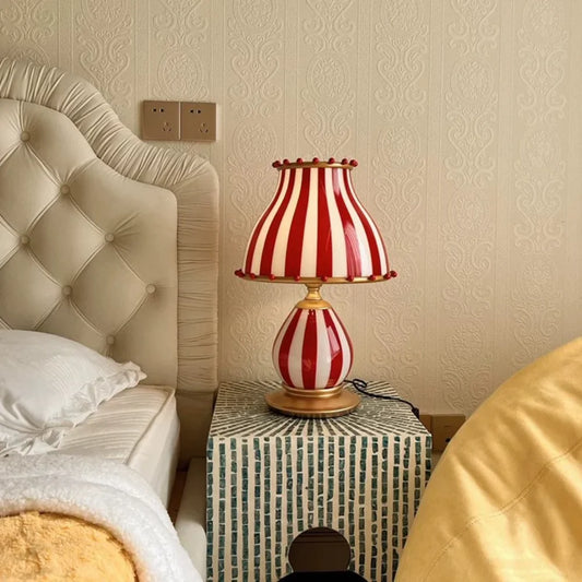 Rosalie Modern Whimsical Red Striped Table Lamp