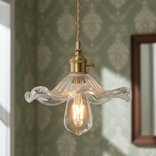 Viren Vintage Wavy Flower Glass Pendant Light
