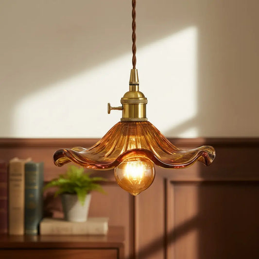 Viren Vintage Wavy Flower Glass Pendant Light