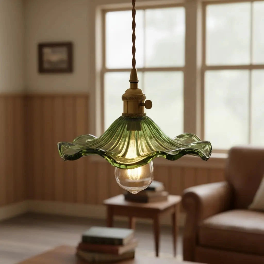 Viren Vintage Wavy Flower Glass Pendant Light