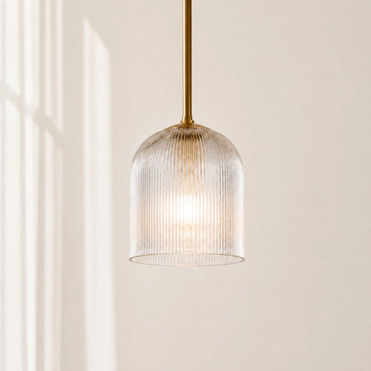 Vireo Farmhouse Cooper Ribbed Glass Pendant Light