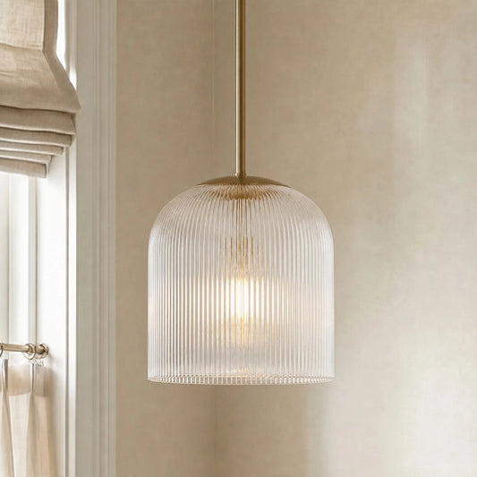 Vireo Farmhouse Cooper Ribbed Glass Pendant Light