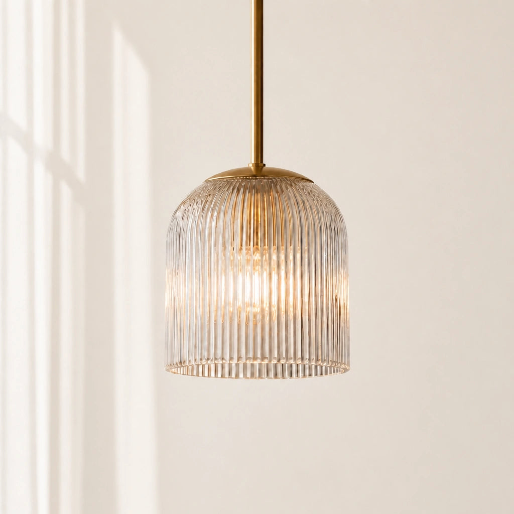 Vireo Farmhouse Cooper Ribbed Glass Pendant Light | Lucia Living