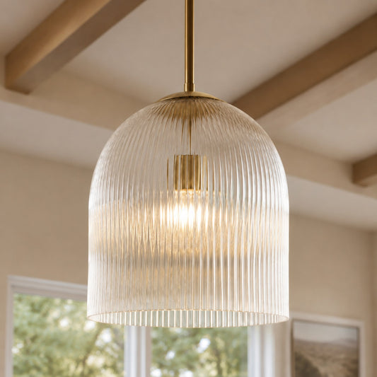 Vireo Farmhouse Cooper Ribbed Glass Pendant Light