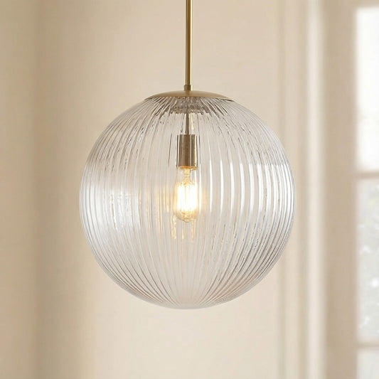 Vireo Farmhouse Cooper Ribbed Glass Pendant Light