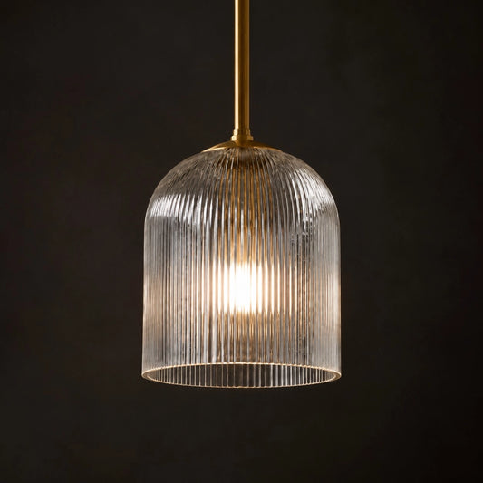 Vireo Farmhouse Cooper Ribbed Glass Pendant Light
