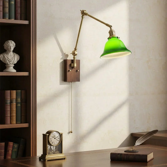 Merritt Modern Walnut Brass Swing Arm Wall Sconce