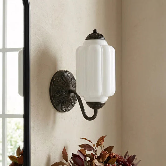 Lumi Vintage Antik Milchglas Eloise Wellenmuster Wandleuchte